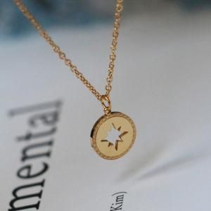 Hollowed-out 316L Stainless Steel Mens Women&prime;s Gold Compass Stainless Necklace