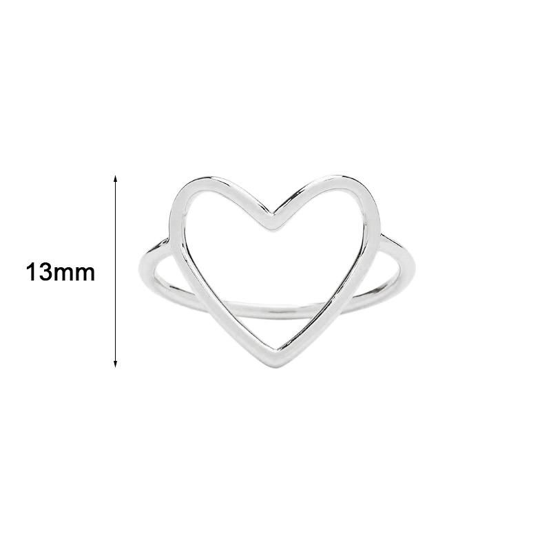 Customizable Fashion Simple Jewelry 925 Sterling Silver Statement 18K Gold Plated Big Heart Shape Thin Finger Ring for Women