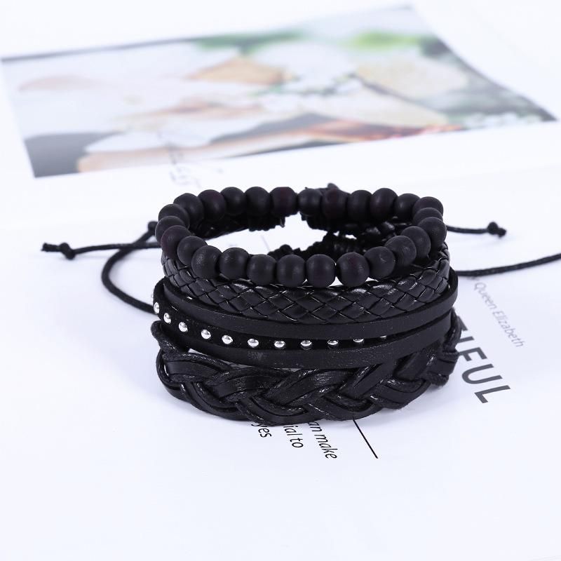 4 Piece Leather Cuff Bracelet for Men and Women Punk Rock Braided Bracelet Via Brown Black Wristband Handmade Jewelry