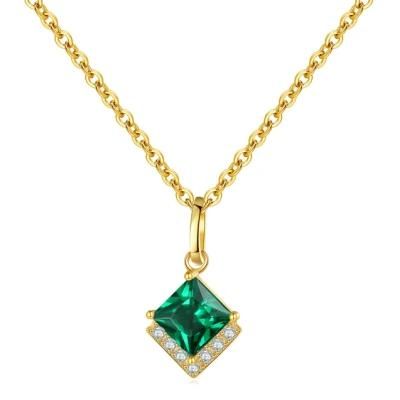 925 Sterling Silver Simple Green Zircon Pendant Clavicle Chain Necklace for Women Light Luxury Wedding Jewelry