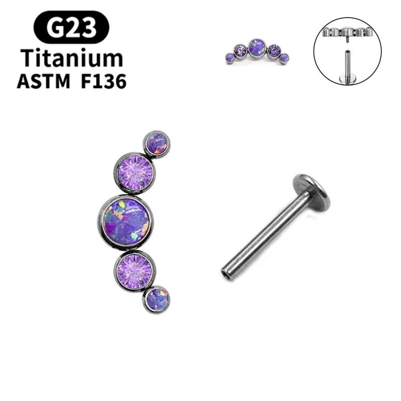 CZ Opal Internally Threaded Labret Lip Ring Tragus Nail Helix Earring Stud Piercing Jewelry (Can customize length)