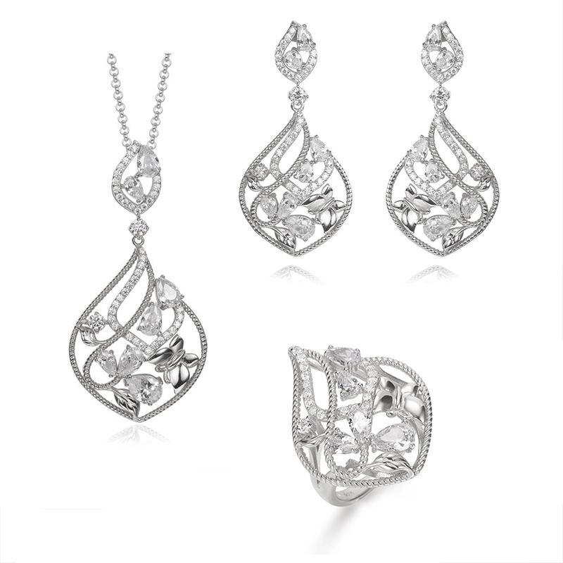 925 Silver or Brass Wholesale Earring Pendant Ring Button Rope CZ Jewelry Sets for Promotion