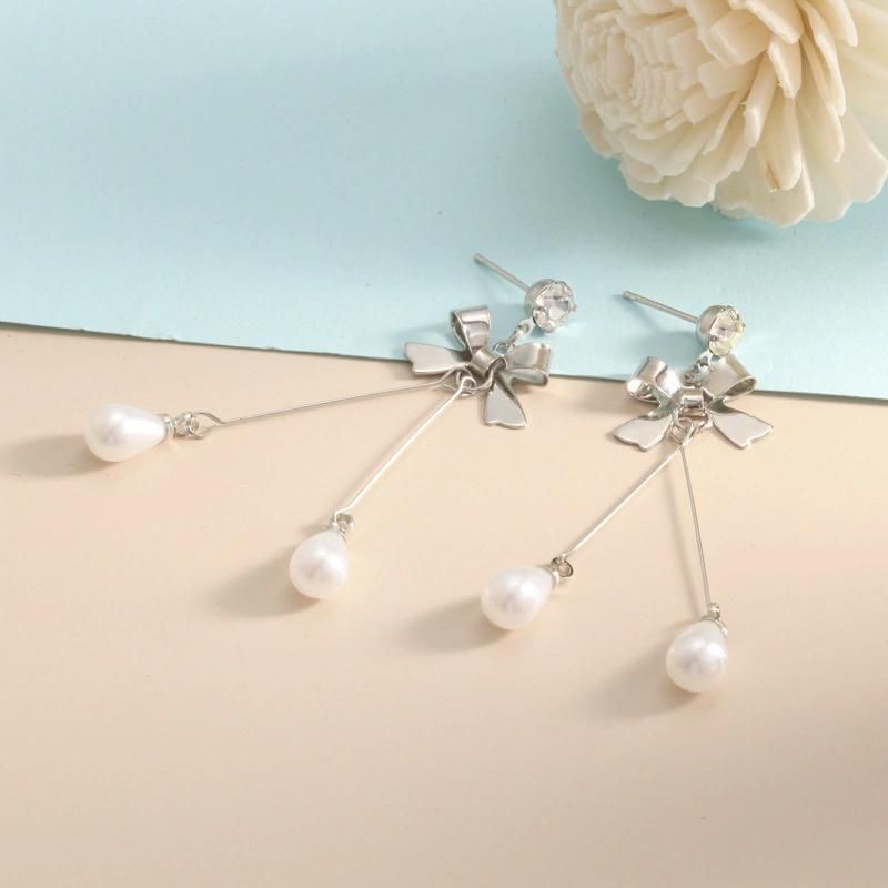 New Jewelry Women Fashion Bow Earrings with Pearl
