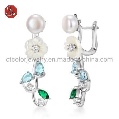Fashion jewelry Mother of Pearl Shell Enamel Cubic Zirconia Earrings Female jewelry