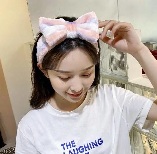 Korean Style Plush Bow Cosmetic Hair Accessories Washing Face Hair Band Shower Makeup Women SPA Microfiber Hairband Headbands for Women
