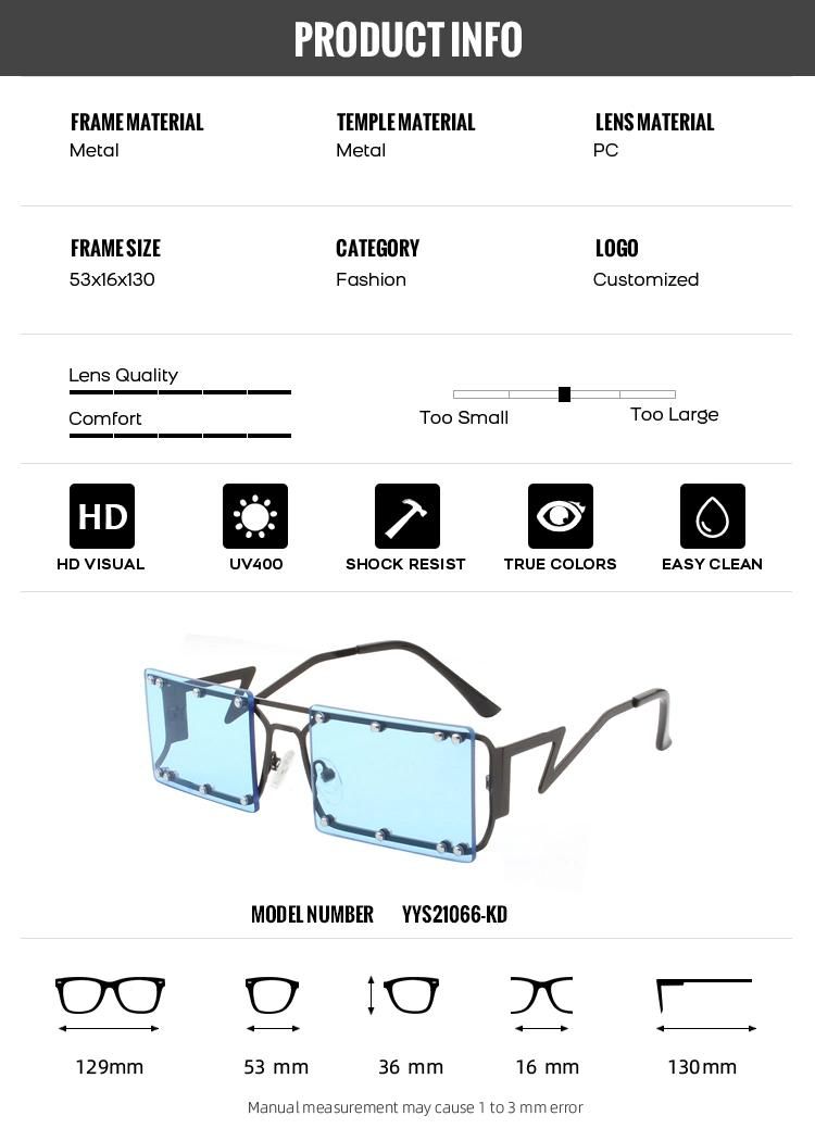 2022 Retro Trendy Unique Women Men Sun Glasses River Luxury Metal Frame Tinted Rectangle Rimless Rivet Sunglasses