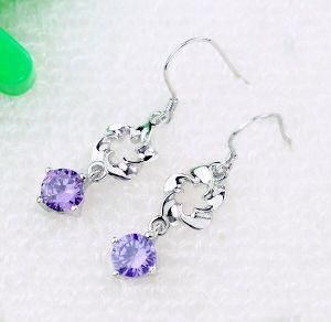 925 Silver Jewelry Circle Earring with Amethyst Cubic Zirconia E00329