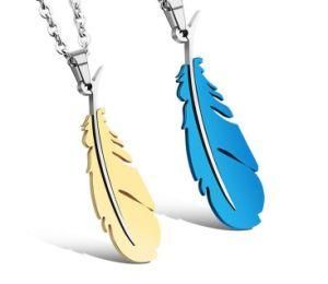 Fashion European and American Popular Retro Acacia Feather Stainless Steel Pendant Necklace Lovers Necklace Valentine&prime;s Day Gift