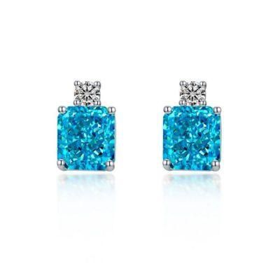 Fashion Jewelry 925 Sterling Silver Emerald Cut Earring High Carbon Diamond Stud Earrings