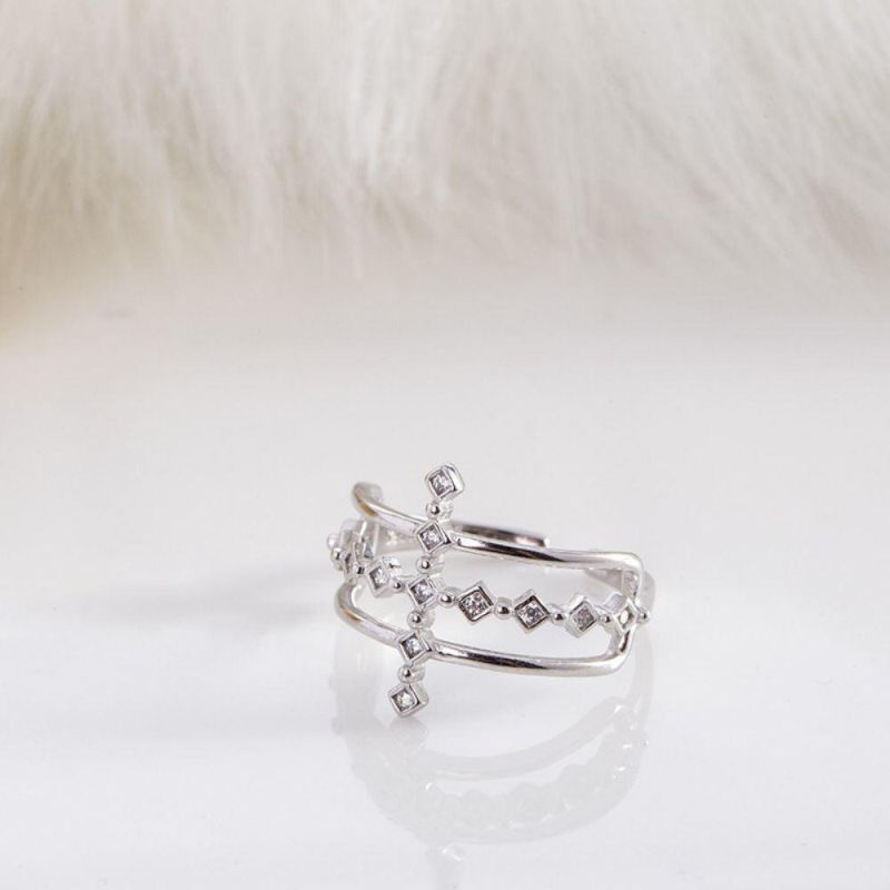 Real 925 Sterling Silver Ring Hollow Diamond Zircon Fashion Exquisite Adjustable Ring Women Girls Jewelry Gift