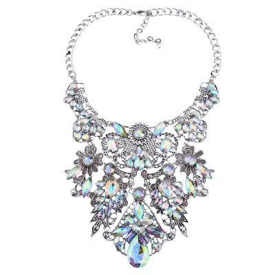Fashion Palace Retro Hollow Exaggerated Necklace Color Diamond Inlaid Jewelry