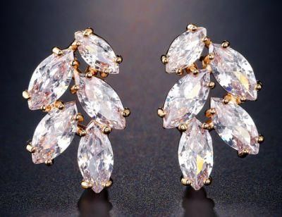 Bridal Wedding Leaf CZ Earring Jewelry, Rose Gold CZ Earring, Rose Gold Earring