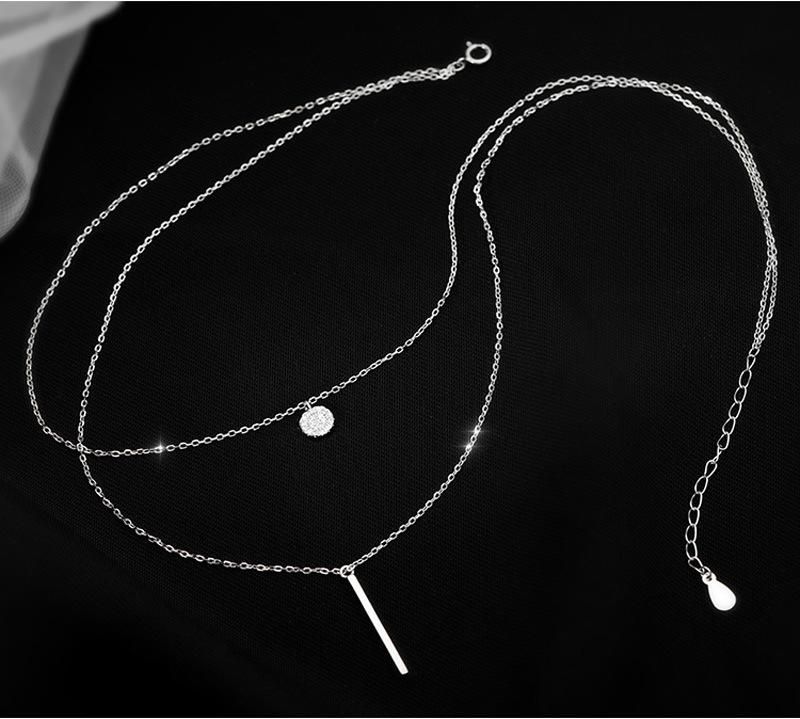 925 Sliver Double Layer Necklace Full Zircon Long Pendant Necklaces