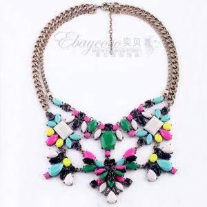 Fashion Jewelry Big Multilayer Zinc Alloy Necklace with Resin Gestones (MJ-SJ63358)