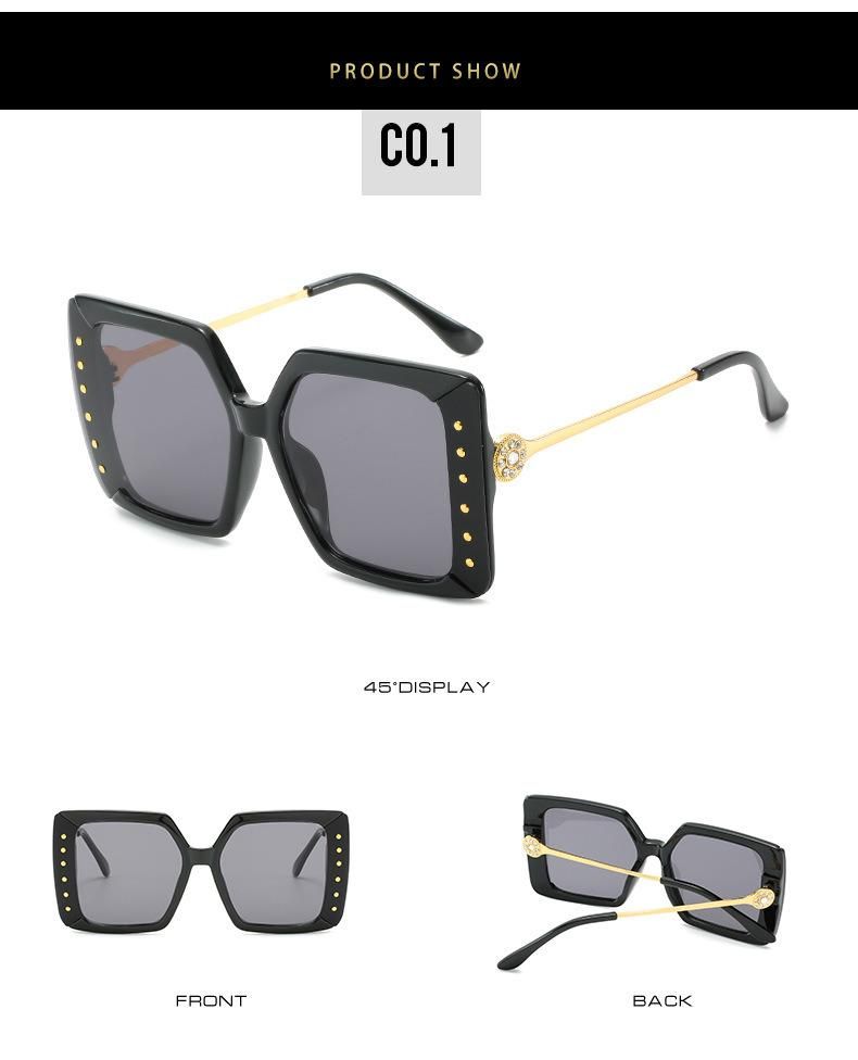 Fashion Diamond Ladies Big Frame Sunglasses Elegant Atmospheric Square Sunglasses