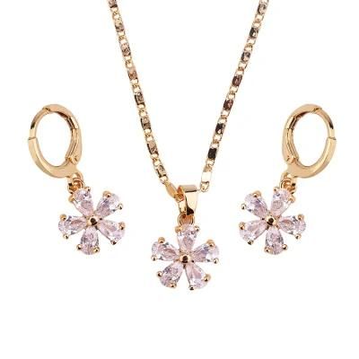 Fashion Wedding Alloy Silver Gold Plated Ring Necklace Earring Jewelry Set with Crystal CZ Pearl