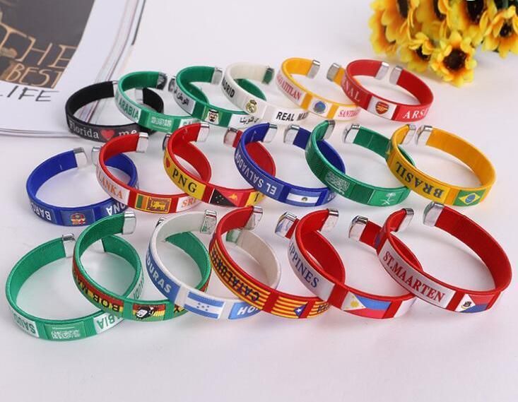 Polyester Leather Silicone Football Club′ S Wristband Factory Price Silicone Sports Bracelet Laser Engraved Adjustable Bangle