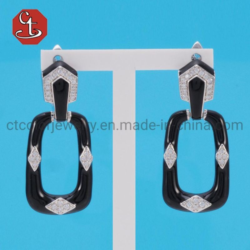 Trendy Jewelry Enamel with AAA Cubic Zircon Silver or Brass Earrings Fashion Silver Earrings