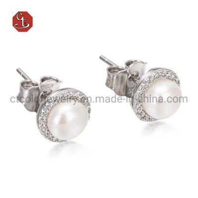 Fashion women Pearl Engagement and Wedding Earring Sterling Silver Fine Jewelry