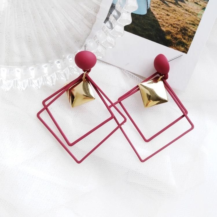 Fashion Jewelry for Women Temperament Double Layered Square Geometric Hollow with Metal Matte Earrings