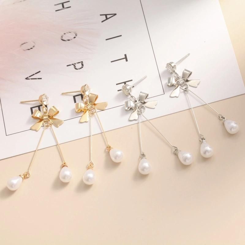 New Jewelry Women Fashion Bow Earrings with Pearl