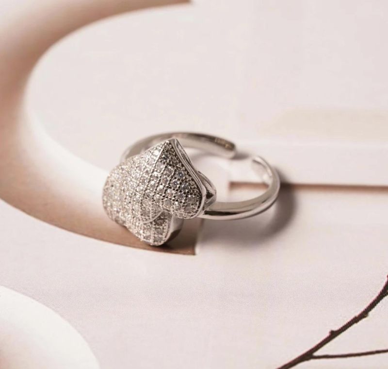 Explosive Double Heart Full Drill Fashionable Female Ring