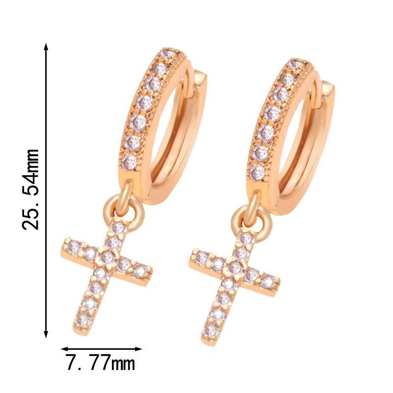Brass Zirconia 18K Gold Fashion Cross Dorp Hoop Earrings