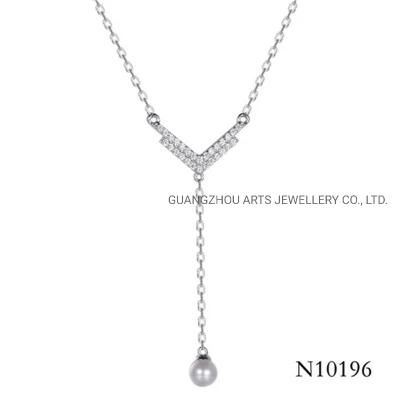 Fashion Silver Jewelry Long Chain Clavicle Pearl Necklace