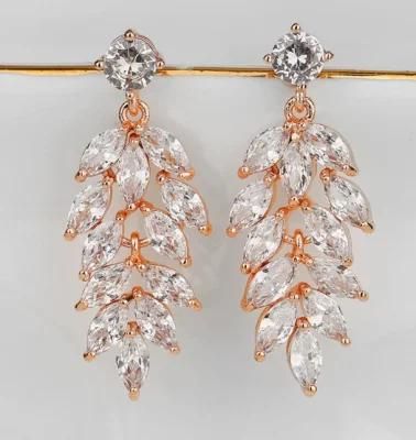 Bridal Weddng Elegant CZ Earring Jewelry, Rose Gold Earring for Wemen