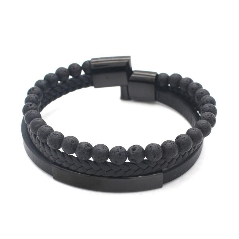 Fashion Jewellery Stainless Steel Magnetic Clasp Leather Bracelet for Mens