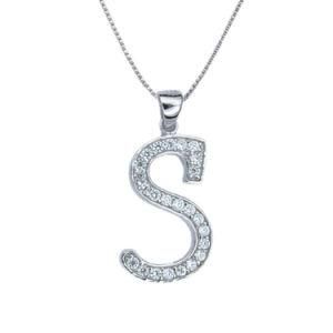 Slender S Shaped Pendant Necklace with Cubic Zirconia Stones