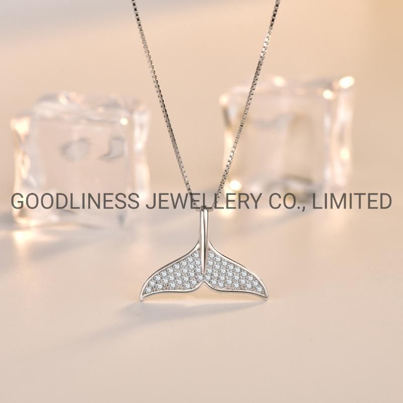 925 Sterling Silver CZ Whale Tail Necklace Fine Jewelry