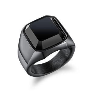 Men&prime; S Gold-Plated Stainless Steel Inlaid Glass Stone Ring