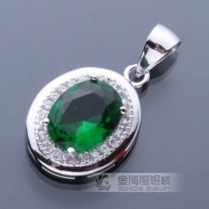 Fashion Emerald CZ Stone 925 Sterling Silver Pendant Jewelry