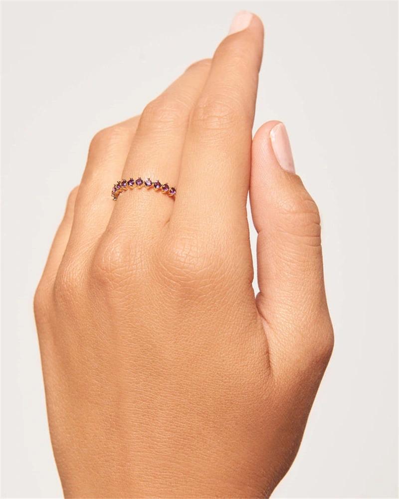Violet and Champagne Colors Brass Ring with Zirconia Stones for The Wedding and Daily Wearing