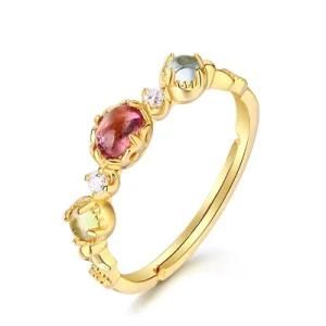 Gold Plated 925 Silver Red Gemstone Rings Jewelry Women Fashion Adjustable Finger Ring