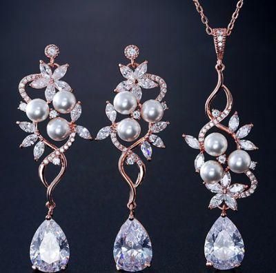 Wedding CZ Necklace Jewelry Set, Bridal CZ Necklace Jewelry Set, Bridesmaid Jewelry, Pearl Jewelry