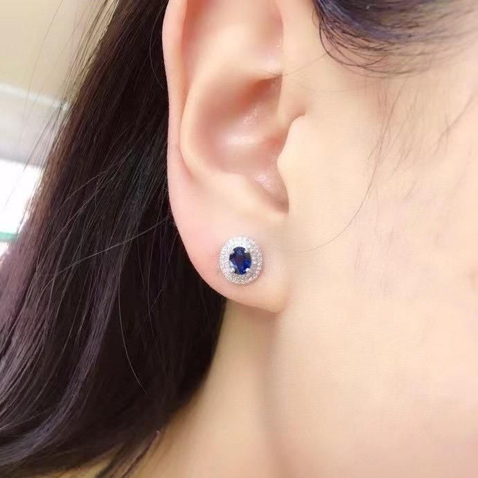 Fashion Sapphire Ear Stud Royal Blue Earrings China