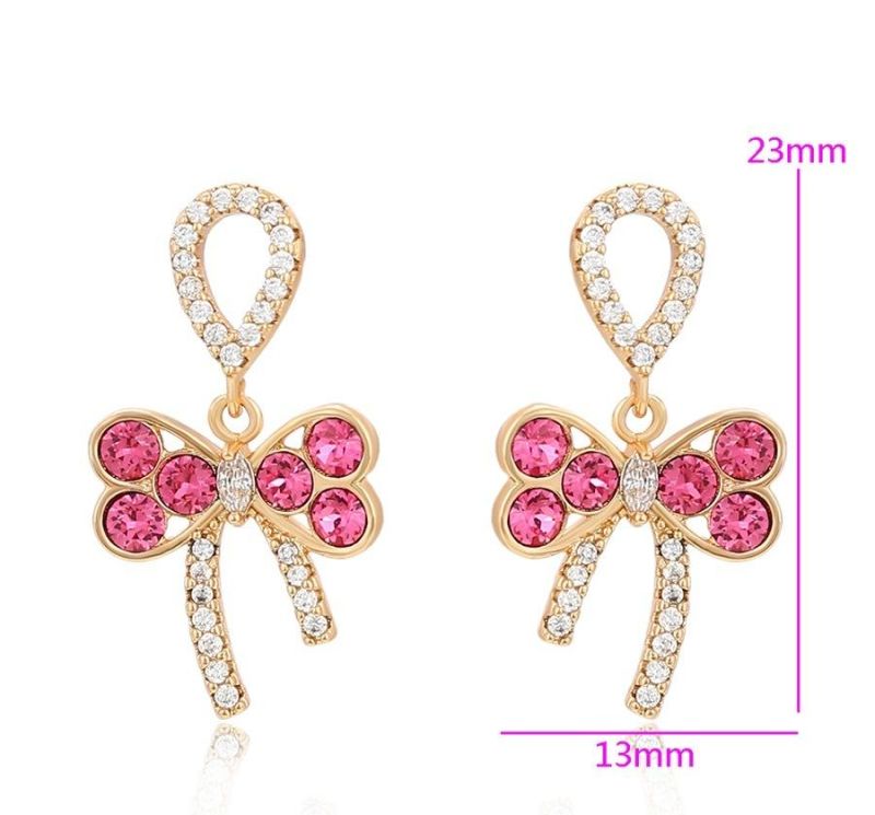 Elegant and Exquisite Bow Pink Crystal Sweetheart 18K Gold-Plated Earrings