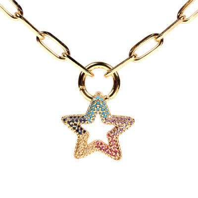 Wholesale Newest Gold Plated Luxury a AA Color CZ Crystal Women Party Wedding Jewelry Star Necklace