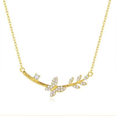 Zircon Jewelry Butterfly Gold 925 Silver Necklace for Ladies