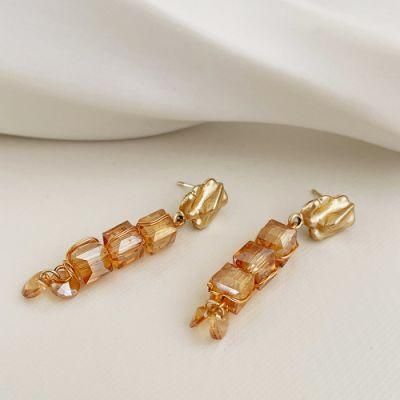 18K Gold Plated Square Crystal Tassel Drop Earrings for Women