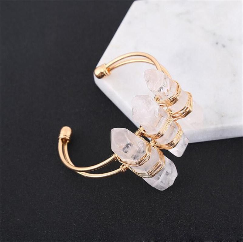 Personality Creative Natural Stone Crystal Bracelet Opening Bangle for Lady