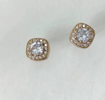 Square Mini Cubic Filigree Brass 18K Gold Plated Studs for Women Fashion Earring and Bijoux