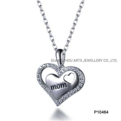 Precious Gift for Mother&prime;s Day Engraved Heart Shaped Silver Pendant