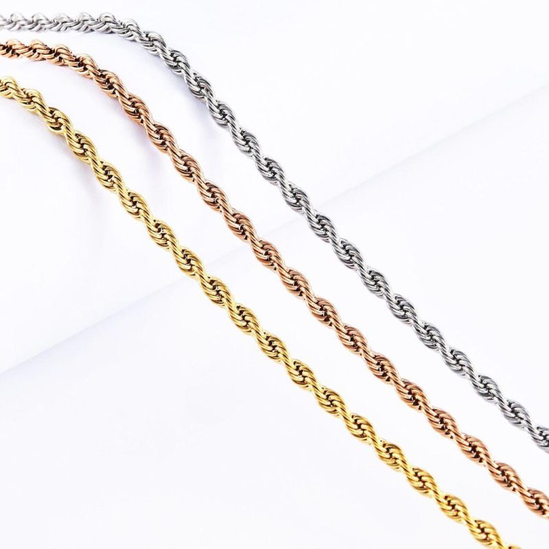 316L Stainless Steel Jewelry 18K Gold Plated Thick and Thin Rope Chain Necklace for Women and Men