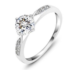 925 Sterling Silver Prong Set Solitaire Round Diamond Engagement Ring