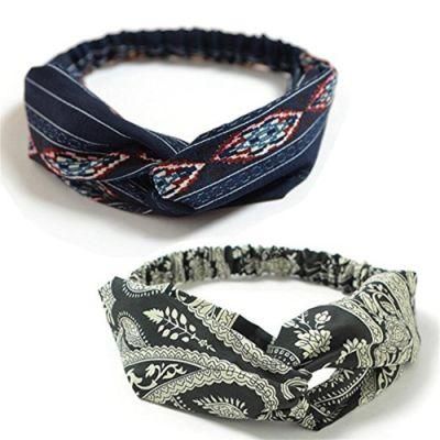 Floral Print Headwrap Twist Knot Hair Band Yoga Head Wraps Sports Elastic Headband for Woman