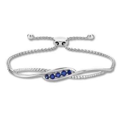Charm Birthstone Lady&prime; S Jewelry 925 Sterling Silver Morden Style Blue Sapphire Bracelet