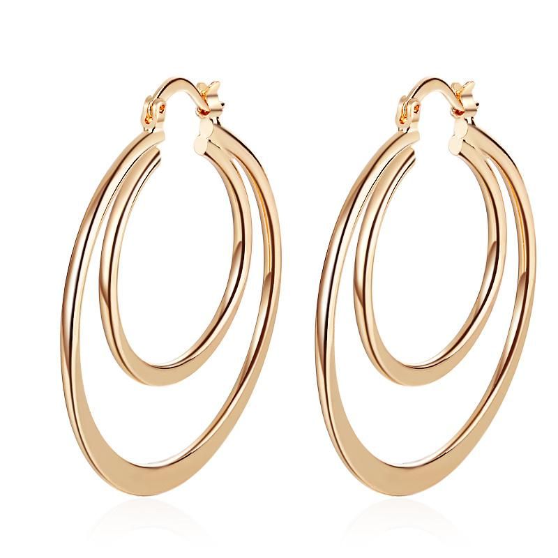 Fashion Circle-Shaped 18K Gold Plated Round Vintage Lady Hoop Earrings
